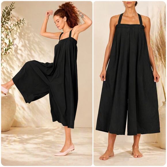 Black Crane Pants - Black Crane Wide Jumpsuit Jumper size S 100% cotton in Black Sleeveless